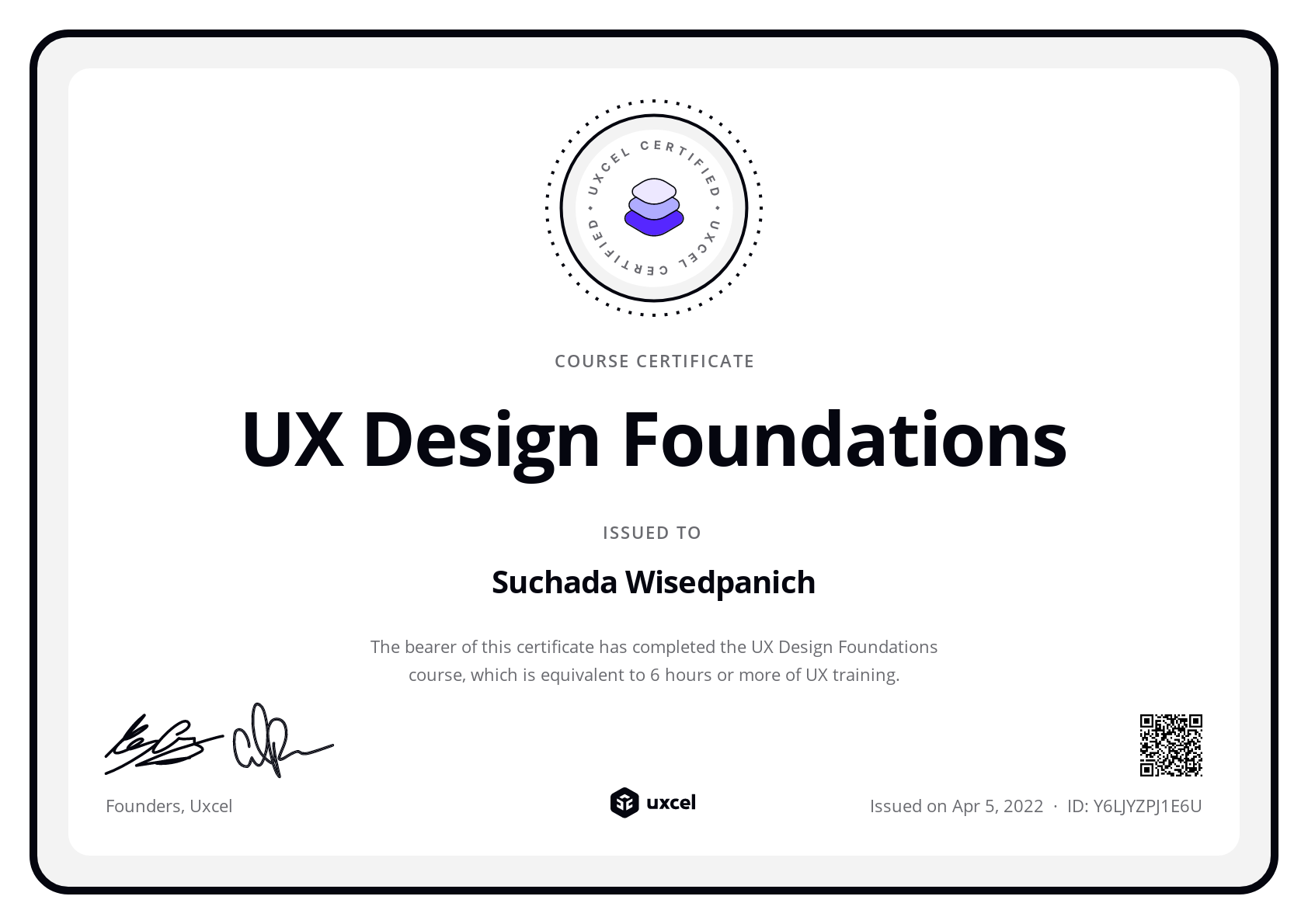 Suchada Wisedpanich's certificate